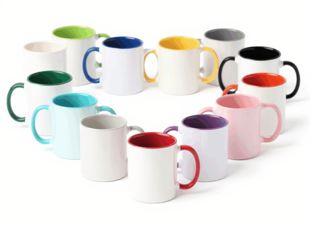 Színes belsejű és fülű fehér kerámia bögrék több színben – egyedi nyomtatáshoz | Reja.hu