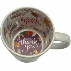 Fehér kerámia bögre őszi mintával és „Thank you” felirattal a belső alján – egyedi ajándék bögre | Reja.hu