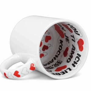 Fehér kerámia bögre egyedi belső felirattal és piros szív mintával – egyedi fényképes bögre | Reja.hu