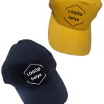 Egyedi logóval nyomtatható baseball sapka fekete és sárga színben, elöl logóhely jelöléssel.