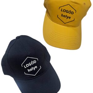 Egyedi logóval nyomtatható baseball sapka fekete és sárga színben, elöl logóhely jelöléssel.